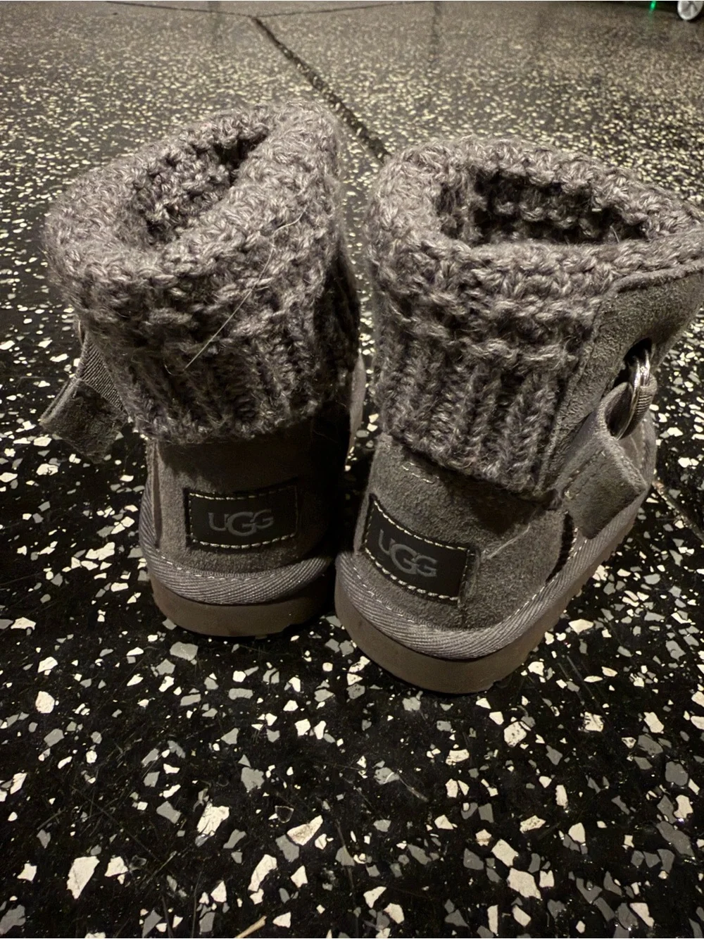 UGG Kids Knit Cuff Suede Boot in Gray
